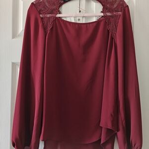 Papermoon Deep Red Lace Shoulder Blouse